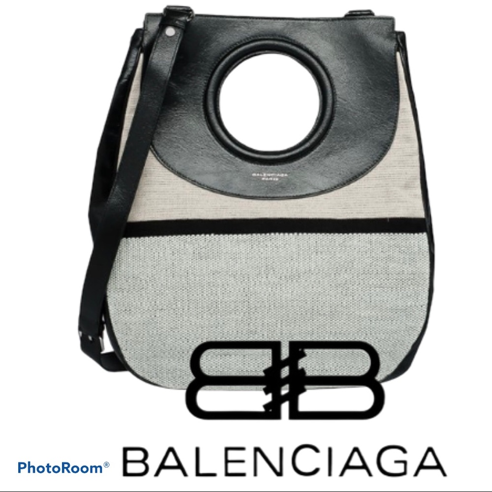 BALENCIAGA- crossbody bag purse leather/canvas